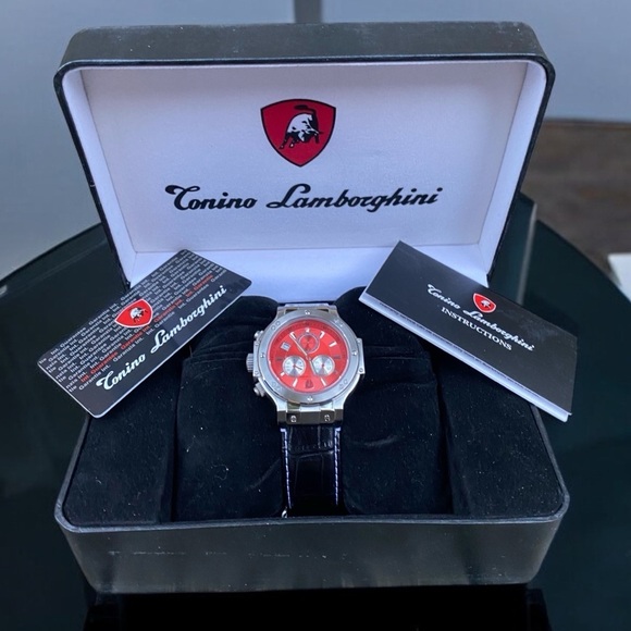 NEW Tonino Lamborghini Men's Chronograph Diamond Bezel Leather Strap Watch - Picture 1 of 16